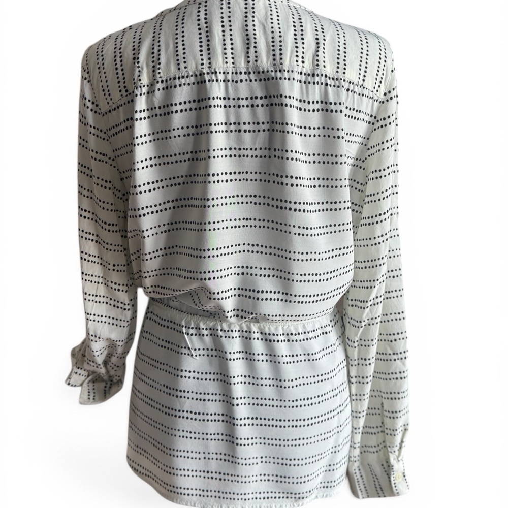 Talbots White Black Dot Print Blouse Size Small Peplum Waist Tie Lightweight Top - Picture 3 of 10